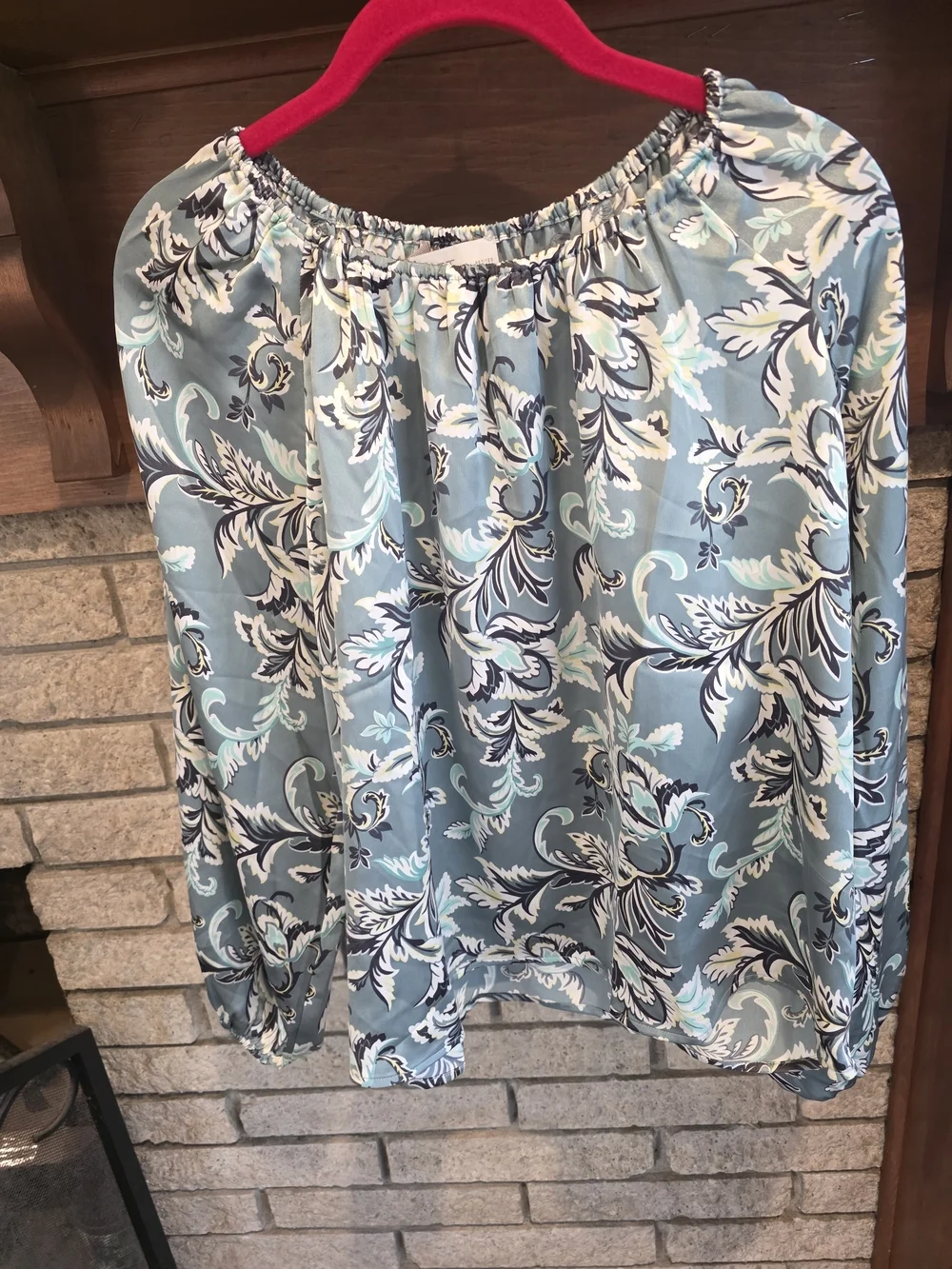 LOFT Off-Shoulder Floral Blouse in Sage Green